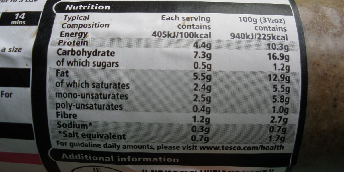 Diet and nutrition — nutrition label